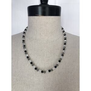 Fashion Black Gray Clear Bead Necklace Adjustable 17-19" Long